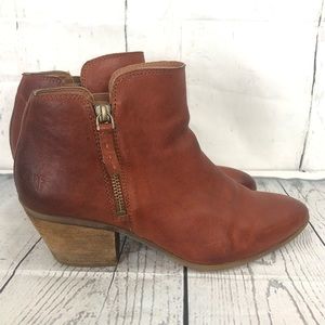 Frye Judith Cognac Zip Ankle Booties